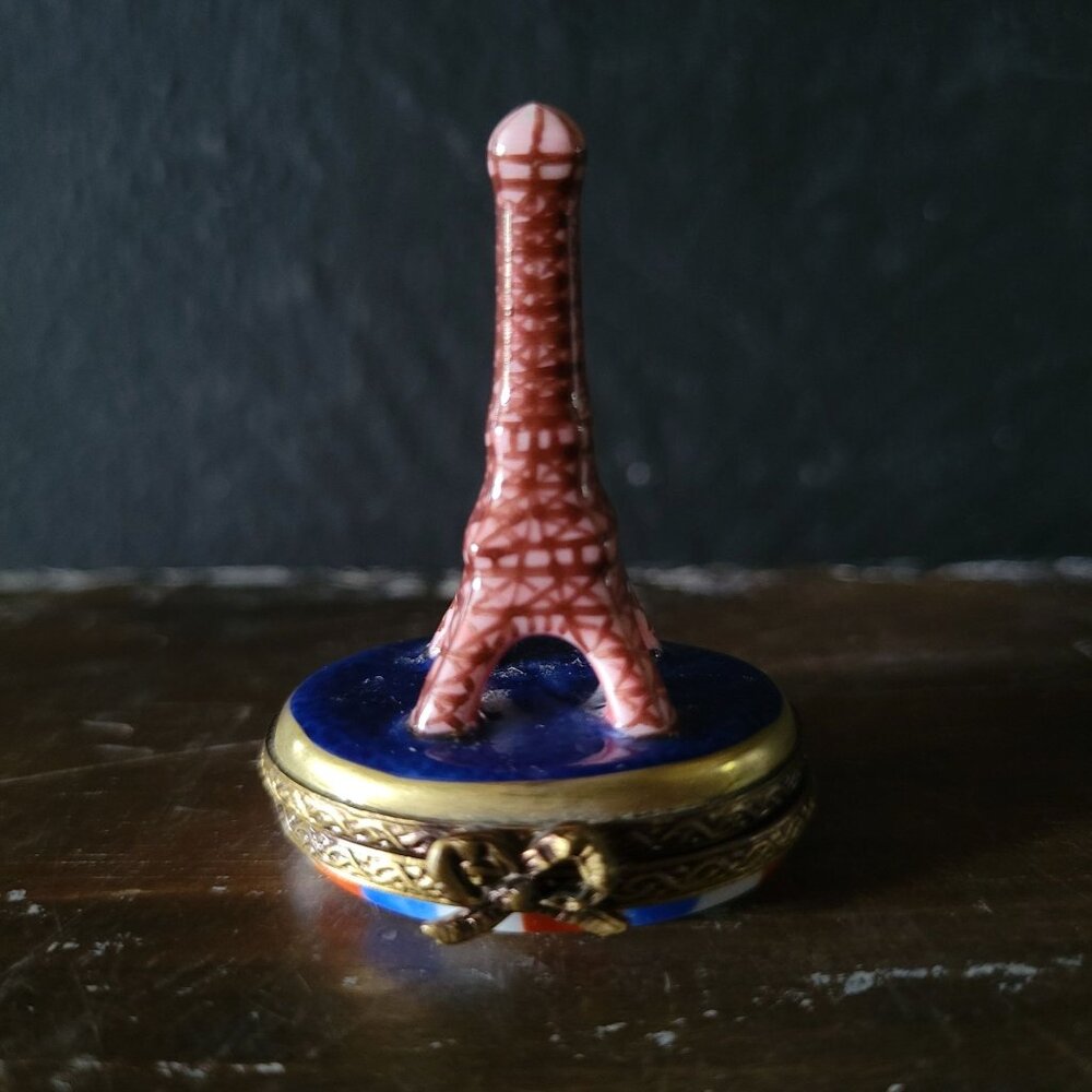 Vtg Limoges Trinket Box Paris Landmarks - Eiffel Tower Peint Main 6/50 c 2001